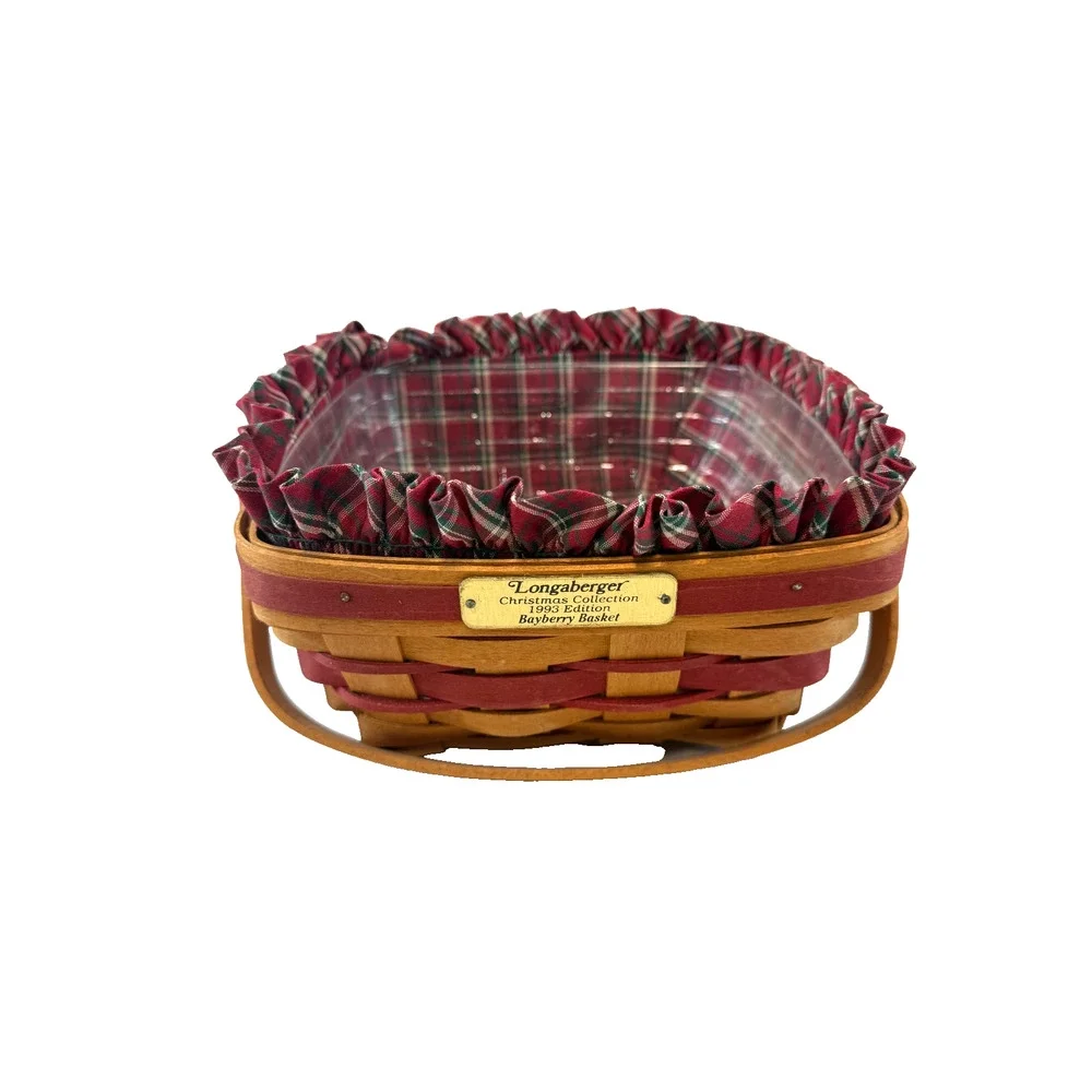 1993 Longaberger Christmas Collection Bayberry Basket Vintage w/Liner‎ Red Trim